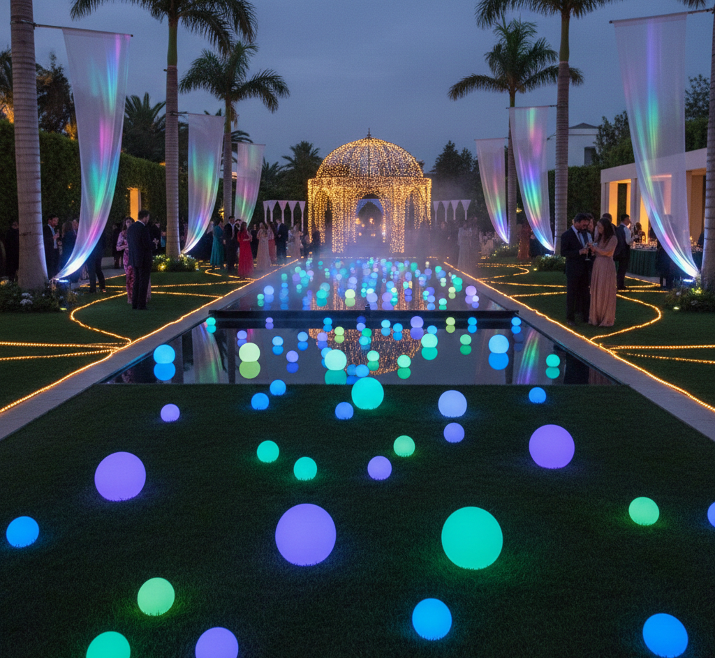 Lichtgevende evenementdecoratie opstelling